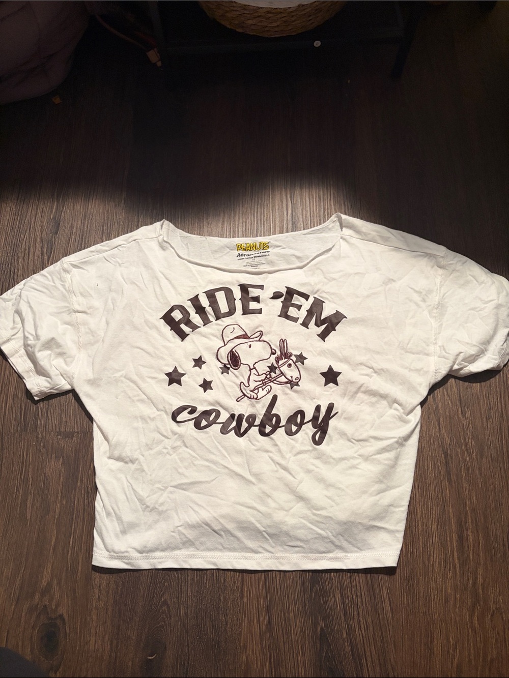 Aeropostale White Tee with Brown 'Ride 'Em Cowboy' Graphic